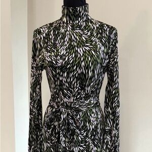 Tory Burch Green and Black Leaf Silk Print Dress